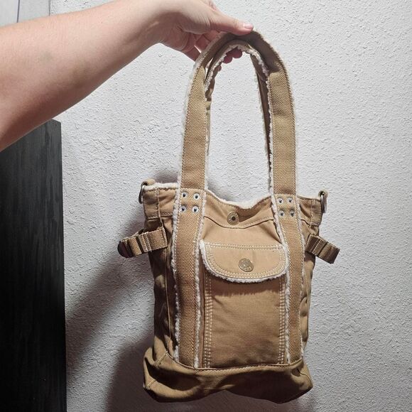 Vintage y2k roxy tan sherpa rectangular shoulder purse - Picture 3 of 8